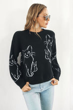 Load image into Gallery viewer, 3 Colors - Cat Pattern Round Neck Long Sleeve Pullover Sweater Ti Amo I love you
