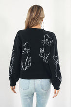 Load image into Gallery viewer, 3 Colors - Cat Pattern Round Neck Long Sleeve Pullover Sweater Ti Amo I love you
