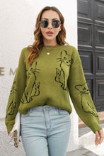 Load image into Gallery viewer, 3 Colors - Cat Pattern Round Neck Long Sleeve Pullover Sweater Ti Amo I love you
