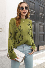 Load image into Gallery viewer, 3 Colors - Cat Pattern Round Neck Long Sleeve Pullover Sweater Ti Amo I love you
