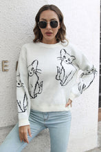 Load image into Gallery viewer, 3 Colors - Cat Pattern Round Neck Long Sleeve Pullover Sweater Ti Amo I love you
