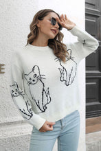 Load image into Gallery viewer, 3 Colors - Cat Pattern Round Neck Long Sleeve Pullover Sweater Ti Amo I love you
