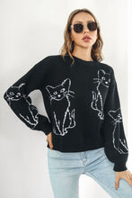 Load image into Gallery viewer, 3 Colors - Cat Pattern Round Neck Long Sleeve Pullover Sweater Ti Amo I love you
