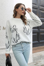 Load image into Gallery viewer, 3 Colors - Cat Pattern Round Neck Long Sleeve Pullover Sweater Ti Amo I love you
