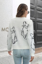 Load image into Gallery viewer, 3 Colors - Cat Pattern Round Neck Long Sleeve Pullover Sweater Ti Amo I love you
