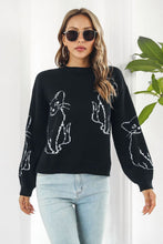 Load image into Gallery viewer, 3 Colors - Cat Pattern Round Neck Long Sleeve Pullover Sweater Ti Amo I love you
