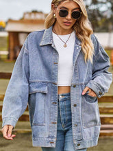 Load image into Gallery viewer, 3 Colors - Dropped Shoulder Denim Jacket with Pockets Ti Amo I love you
