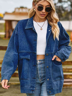 3 Colors - Dropped Shoulder Denim Jacket with Pockets Ti Amo I love you