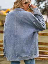 Load image into Gallery viewer, 3 Colors - Dropped Shoulder Denim Jacket with Pockets Ti Amo I love you
