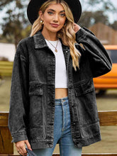 Load image into Gallery viewer, 3 Colors - Dropped Shoulder Denim Jacket with Pockets Ti Amo I love you
