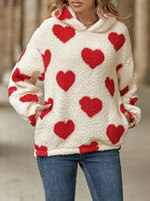 Load image into Gallery viewer, 3 Colors - Fuzzy Heart Pocketed Dropped Shoulder Hoodie Ti Amo I love you
