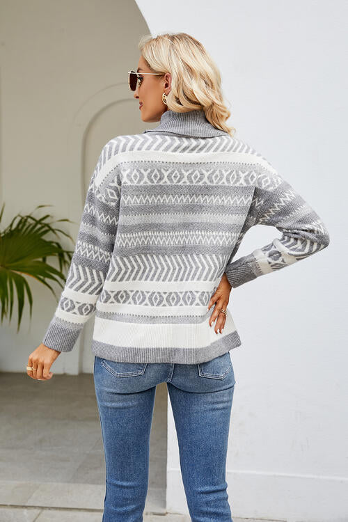 3 Colors - Geometric Turtleneck Long Sleeve Sweater - Sizes S-XL Ti Amo I love you