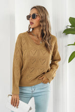 Load image into Gallery viewer, 3 Colors - Heart V-Neck Drop Shoulder Sweater Ti Amo I love you
