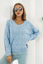 Load image into Gallery viewer, 3 Colors - Heart V-Neck Drop Shoulder Sweater Ti Amo I love you
