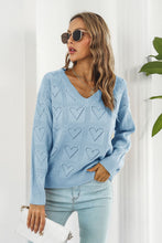 Load image into Gallery viewer, 3 Colors - Heart V-Neck Drop Shoulder Sweater Ti Amo I love you
