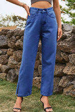 Load image into Gallery viewer, 3 Colors - High Waist Loose Fit Ankle Slit Jeans Ti Amo I love you
