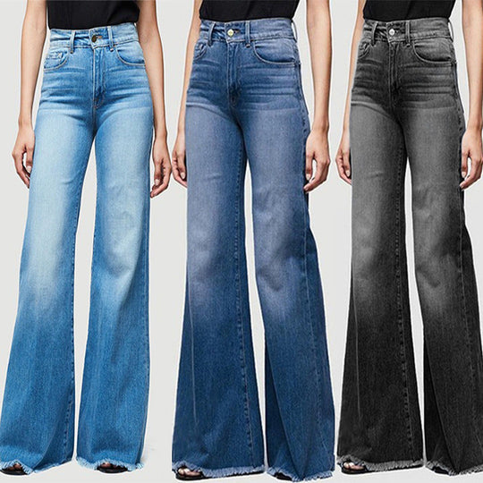 3 Colors - Ladies Jeans Slim Fit Slimming Wide Leg Tassel Trousers Jeans - Sizes S-4XL Ti Amo I love you