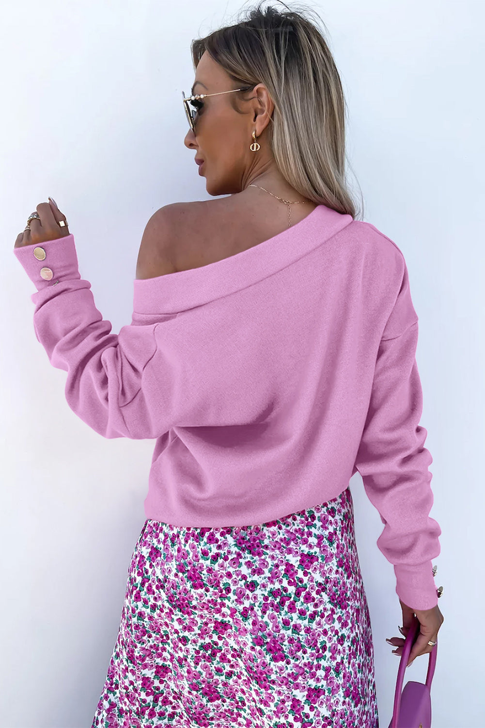 3 Colors - Light Orchid / White / Black -  Knitted V Neck Buttoned Cuffs Sweater - Sizes S-2XL Ti Amo I love you