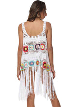 Load image into Gallery viewer, 3 Colors - Openwork Fringe Detail Embroidery Sleeveless Cover-Up Ti Amo I love you
