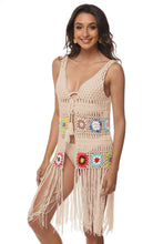 Load image into Gallery viewer, 3 Colors - Openwork Fringe Detail Embroidery Sleeveless Cover-Up Ti Amo I love you
