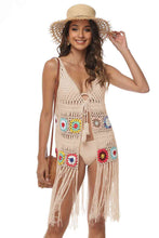 Load image into Gallery viewer, 3 Colors - Openwork Fringe Detail Embroidery Sleeveless Cover-Up Ti Amo I love you
