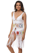 Load image into Gallery viewer, 3 Colors - Openwork Fringe Detail Embroidery Sleeveless Cover-Up Ti Amo I love you
