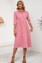 Load image into Gallery viewer, 3 Colors - Plaid Collared Neck Midi Dress - Sizes S-XL Ti Amo I love you
