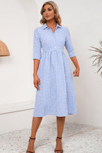 Load image into Gallery viewer, 3 Colors - Plaid Collared Neck Midi Dress - Sizes S-XL Ti Amo I love you
