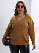 Load image into Gallery viewer, 3 Colors - Plus Size Cutout V-Neck Sweater - Sizes 1X-3X Ti Amo I love you
