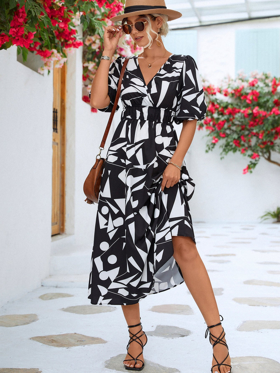 3 Colors - Printed Surplice Balloon Sleeve Dress - Sizes S-XL Ti Amo I love you