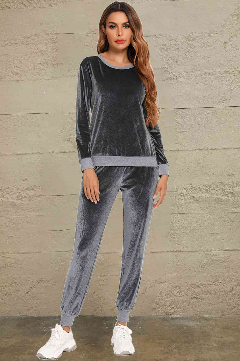 3 Colors - Round Neck Long Sleeve Loungewear Set with Pockets Ti Amo I love you