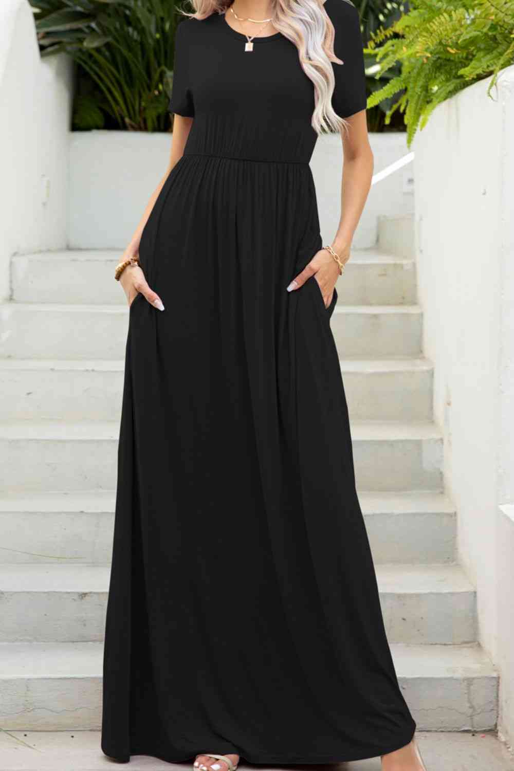3 Colors - Round Neck Maxi Tee Dress with Pockets - Sizes S-2XL Ti Amo I love you
