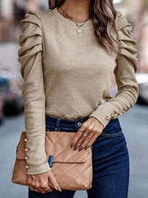 Load image into Gallery viewer, 3 Colors - Round Neck Puff Sleeve Sleeve Blouse Ti Amo I love you
