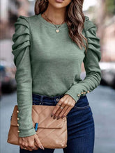 Load image into Gallery viewer, 3 Colors - Round Neck Puff Sleeve Sleeve Blouse Ti Amo I love you
