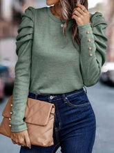 Load image into Gallery viewer, 3 Colors - Round Neck Puff Sleeve Sleeve Blouse Ti Amo I love you
