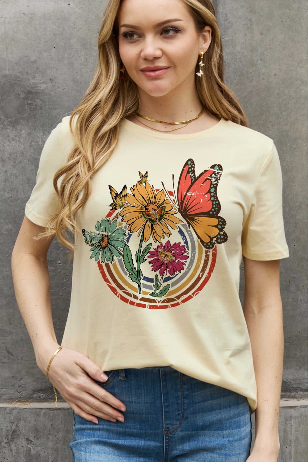 3 Colors - Simply Love Simply Love Full Size Flower & Butterfly Graphic Cotton Tee Ti Amo I love you
