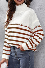 Load image into Gallery viewer, 3 Colors - Striped Turtleneck Drop Shoulder Sweater - Sizes S-L Ti Amo I love you
