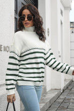 Load image into Gallery viewer, 3 Colors - Striped Turtleneck Drop Shoulder Sweater - Sizes S-L Ti Amo I love you
