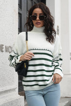 Load image into Gallery viewer, 3 Colors - Striped Turtleneck Drop Shoulder Sweater - Sizes S-L Ti Amo I love you
