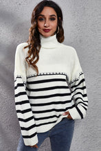 Load image into Gallery viewer, 3 Colors - Striped Turtleneck Drop Shoulder Sweater - Sizes S-L Ti Amo I love you
