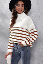 Load image into Gallery viewer, 3 Colors - Striped Turtleneck Drop Shoulder Sweater - Sizes S-L Ti Amo I love you
