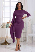 Load image into Gallery viewer, 3 Colors - Tie Detail Round Neck Midi Dress Ti Amo I love you
