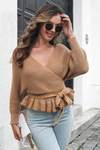 Load image into Gallery viewer, 3 Colors - Tie Waist Ruffle Hem Sweater - Sizes S-L Ti Amo I love you
