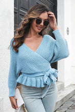 Load image into Gallery viewer, 3 Colors - Tie Waist Ruffle Hem Sweater - Sizes S-L Ti Amo I love you
