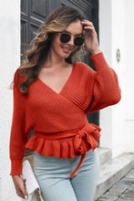 Load image into Gallery viewer, 3 Colors - Tie Waist Ruffle Hem Sweater - Sizes S-L Ti Amo I love you
