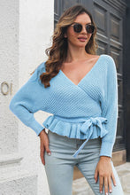 Load image into Gallery viewer, 3 Colors - Tie Waist Ruffle Hem Sweater - Sizes S-L Ti Amo I love you
