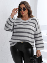 Load image into Gallery viewer, 3 Colors - Womens Plus Size - Striped Dropped Shoulder Sweater - Sizes 0XL-3XL Ti Amo I love you
