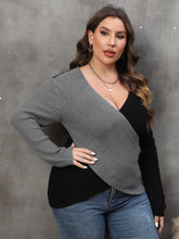 Load image into Gallery viewer, 3 Colors - Womens Plus Size - Two-Tone Surplice Neck Sweater - Sizes 1XL-3XL Ti Amo I love you
