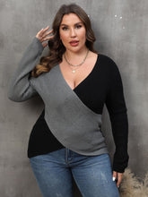 Load image into Gallery viewer, 3 Colors - Womens Plus Size - Two-Tone Surplice Neck Sweater - Sizes 1XL-3XL Ti Amo I love you
