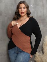 Load image into Gallery viewer, 3 Colors - Womens Plus Size - Two-Tone Surplice Neck Sweater - Sizes 1XL-3XL Ti Amo I love you
